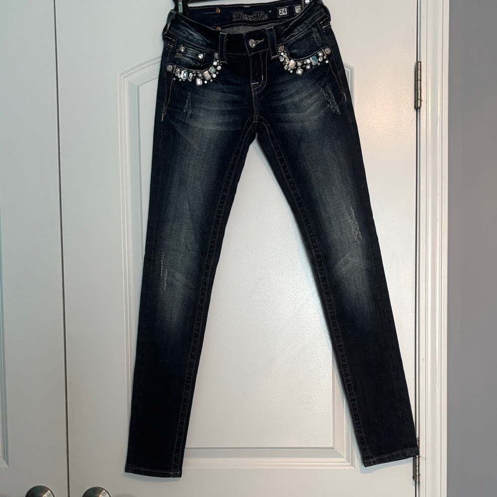 Miss Me Dark Wash Embellished Skinny Jeans